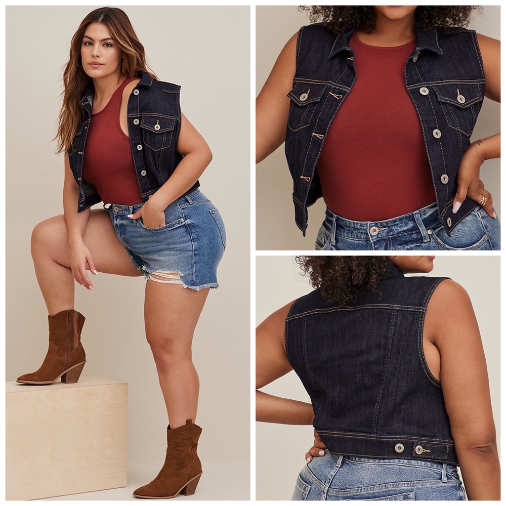 NWT Torrid 6 Denim Crop Vest; Dark Wash Jean Top, Women's Plus Size 6x 30 30W
